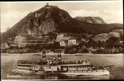Ak Königswinter am Rhein, Burg Drachenfels, Salondampfer