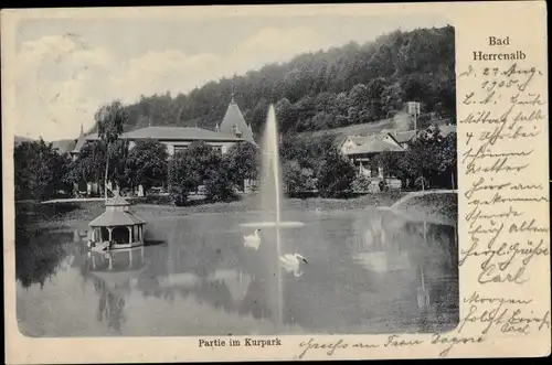Ak Bad Herrenalb im Schwarzwald, Kurpark, Teich, Schwäne