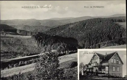 Ak Hohegeiß Braunlage im Oberharz, Blick ins Wolfsbachtal, Villa Bethel