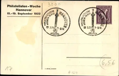 Ganzsachen Ak Hannover in Niedersachsen, Philatelistenwoche 1922, PP 61 C 4/03