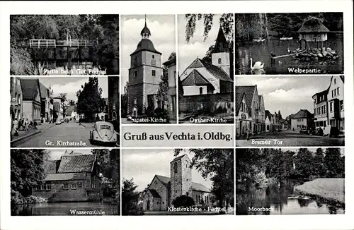 Ak Vechta, Bremer Tor, Wassermühle, Kirchen, Moorbach
