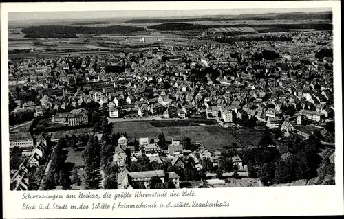 Ak Schwenningen am Neckar, Blick über die Stadt, Schule für Feinmechanik, städt. Krankenhaus