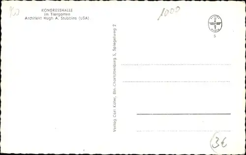 Ak Berlin Tiergarten, Modell Kongresshalle, Int. Bauausstellung 1957, Schwangere Auster