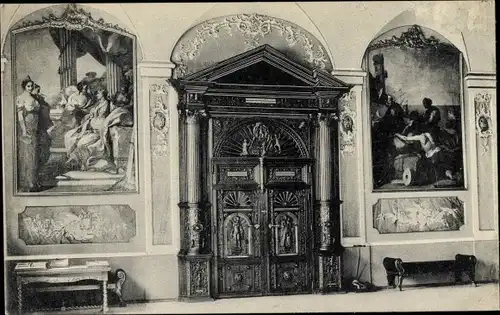 Ak Hansestadt Lübeck, Rathaus, Tür im Audienzsaal des Senats, Gemälde