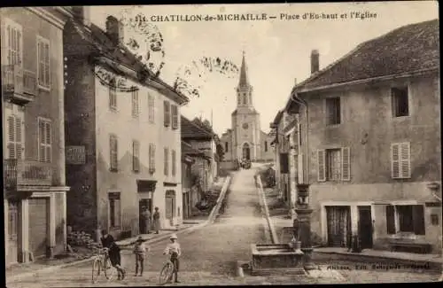 Ak Châtillon en Michaille Ain, Place d'En-haut et l'Eglise