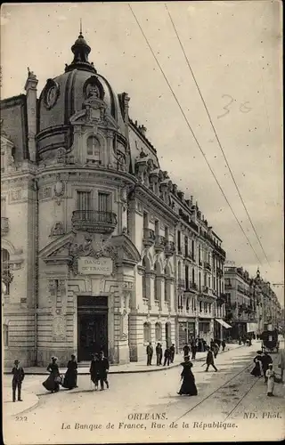 Ak Orléans Loiret, La Banque de France, Rue de la Republique