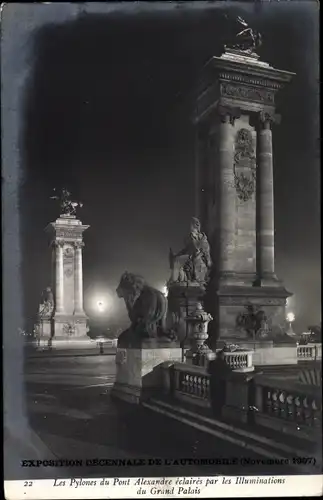 Ak Paris, Exposition Decennale de l'Automobile 1907, Les Pylones du Pont Alexandre