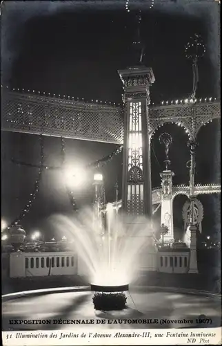 Ak Paris, Exposition Decennale de l'Automobile 1907, Illumination des Jardins de l'Avenue Alexandre