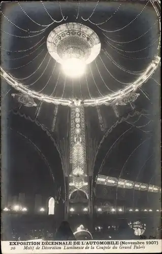 Ak Paris, Exposition Decennale de l'Automobile 1907, Motif de Decoration Lumineuse, Grand Palais