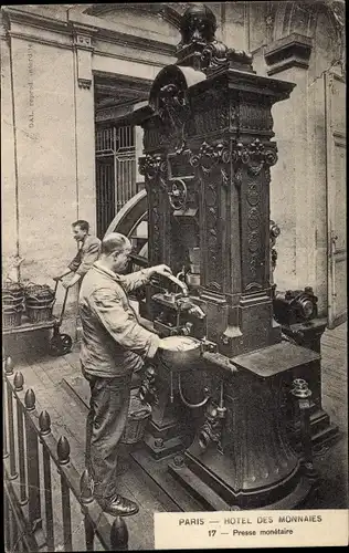 Ak Paris, Hotel des Monnaies, Presse monetaire