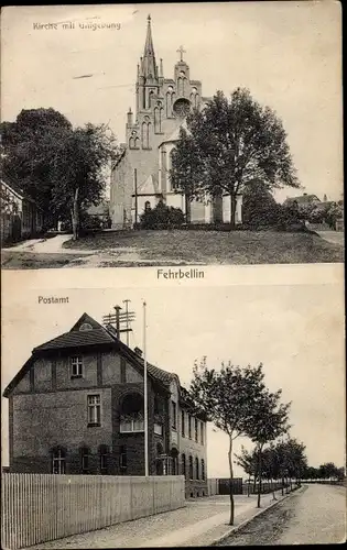 Ak Fehrbellin in Brandenburg, Kirche, Postamt