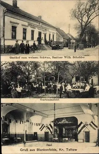 Ak Blankenfelde in Brandenburg, Gasthof zum weißen Schwan, Gartenansicht, Saal