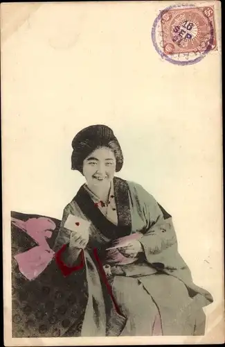 Ak Japanerin im Kimono mit Brief