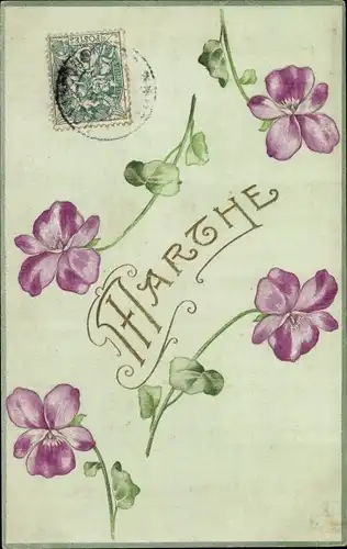 Buchstaben Präge Litho Frauenname Marthe, Blüten