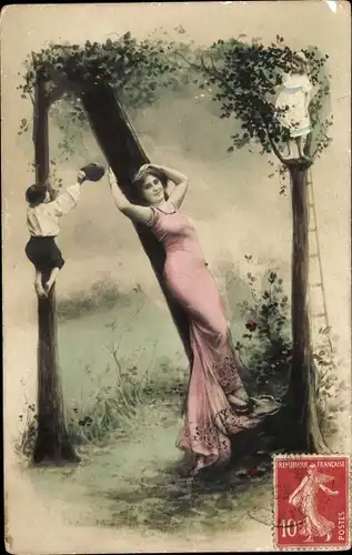 Buchstaben Ak N, Frau und Kinder