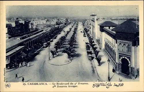 Ak Casablanca Marokko, Le Boulevard de 4e Zouaves, Tor, Autos, Palmen