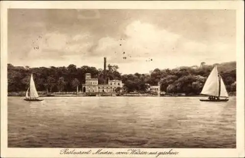 Ak  Potsdam, Neuer Garten, Restaurant Meierei, Inh. Fritz Wolske, vom Wasser aus gesehen