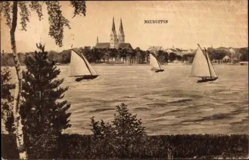 Ak Neuruppin Kreis Ostprignitz Ruppin, Blick übers Wasser auf die Stadt