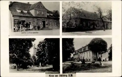 Foto Ak Golenice Schildberg Neumark Ostbrandenburg, Gasthof, Schulhaus, Kirche, Kriegerdenkmal