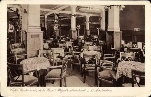 Ak Amsterdam Nordholland Niederlande, Café Restaurant "de la Paix" Reguliersbreestraat, Innenansicht