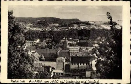 Foto Ak Rudolstadt in Thüringen, Blick vom Schloß auf Stadtmitte und Cumbach