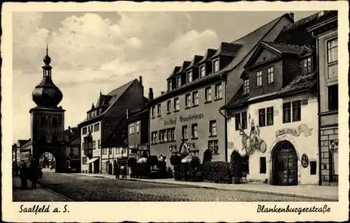 Foto Ak Saalfeld an der Saale Thüringen, Blankenburger Straße, Gasthof Gambrinus