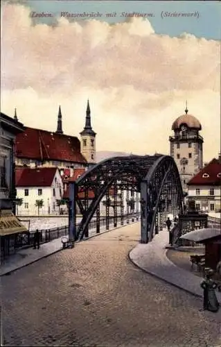 Ak Leoben Steiermark, Waasenbrücke, Stadtturm