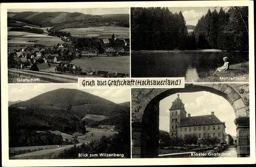 Ak Grafschaft Schmallenberg im Sauerland, Kloster, Mühlenteich, Blick zum Witzenberg