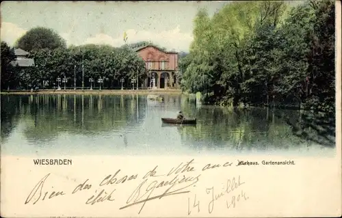 Ak Wiesbaden in Hessen, Kurhaus, Gartenansicht, Weiher