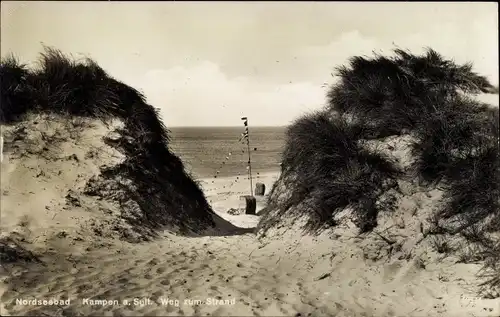 Ak Nordseebad Kampen auf Sylt, Weg zum Strand, Dünen