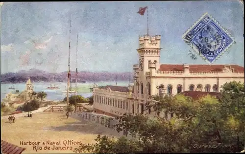 Ak Rio de Janeiro Brasilien, Harbour a Naval Offices