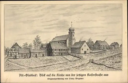 Künstler Ak Wegener, Franz, Gladbeck im Ruhrgebiet Westfalen, Kirche von der Kaiserstraße aus