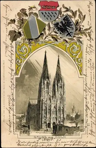 Präge Wappen Passepartout Künstler Litho Trübe, Maxim, Köln am Rhein, Kölner Dom
