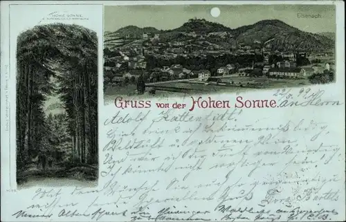 Mondschein Litho Lutherstadt Eisenach in Thüringen, Hohe Sonne, Gesamtansicht