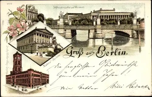 Litho Berlin, Rathaus, Schlossbrücke, Museum, Nationalgallerie