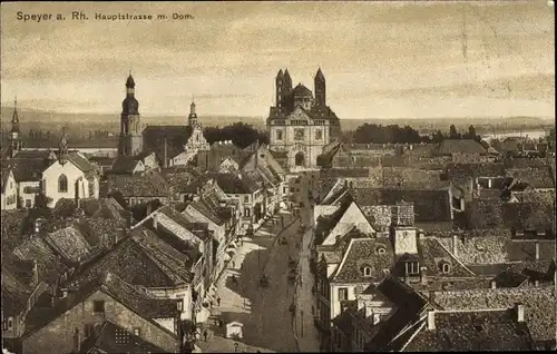 Ak Speyer am Rhein, Fliegeraufnahme, Hauptstraße und Dom