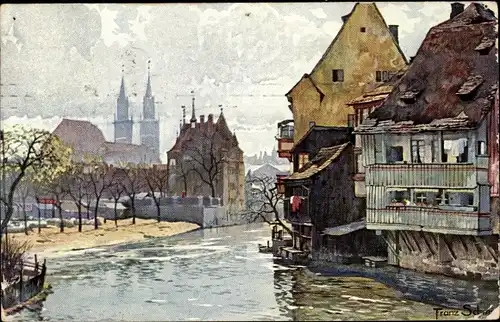 Künstler Ak Schmidt, Franz, Nürnberg, Partie an der Insel Schütt