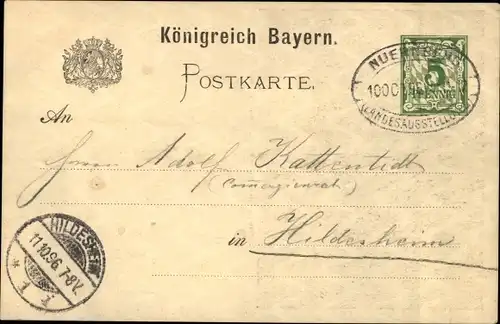 Ak Nürnberg in Mittelfranken, Bayerische Landesausstellung 1896, Stempel
