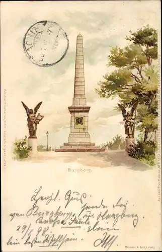 Litho Bad Harzburg, Burgberg, Blick auf Obelisk, Engelstatue