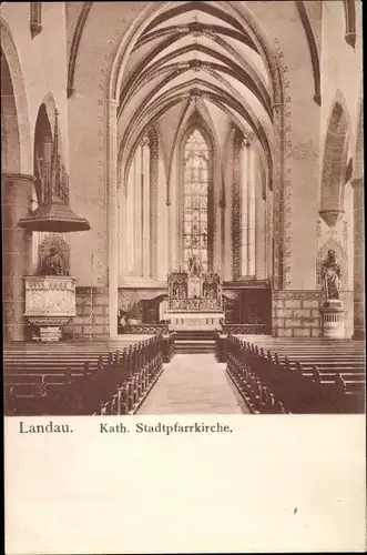 Ak Landau in der Pfalz, kath. Stadtpfarrkirche, Innenansicht