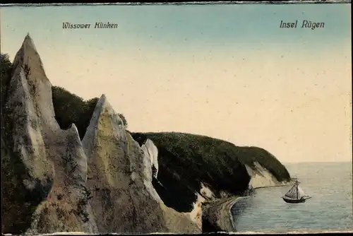 Ak Rügen, Wissower Klinken, Kreidesteilfelsen, Seeblick, Segelschiff