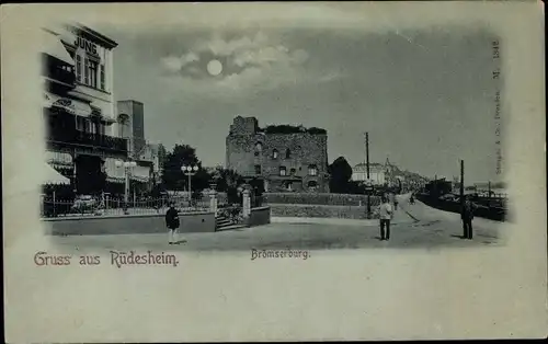 Mondschein Ak Rüdesheim am Rhein, Brömserburg