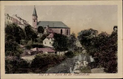 Ak Hof an der Saale Oberfranken Bayern, Partie bei der Michaelskirche