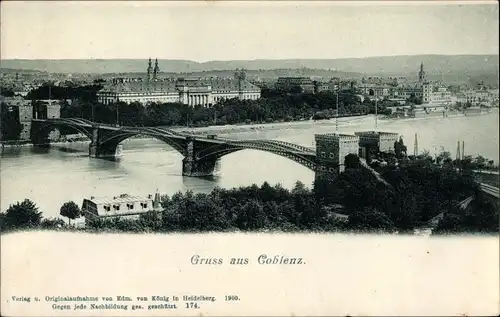 Ak Koblenz am Rhein, Eisenbahnbrücke, Panorama