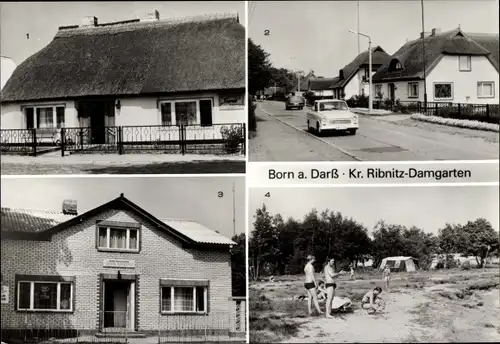 Ak Born auf dem Darß, FDGB Gaststätte zur Linde, Gaststätte Tourist, Zeltplatz am Bodden, Siedlung