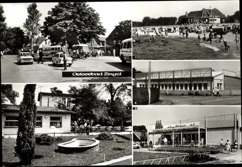 Ak Seeheilbad Zingst an der Ostsee, Fischmarkt, Milchbar, Gaststätte Kurhaus u. Gastmahl des Meeres