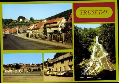 Ak Trusetal in Thüringen, Teilansicht, Eisensteinstraße, HO-Gaststätte "Wasserfall", Wasserfall