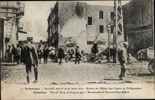 Ak Thessaloniki Griechenland, Incendie Aout 1917, Hotel des Postes et Télégraphes