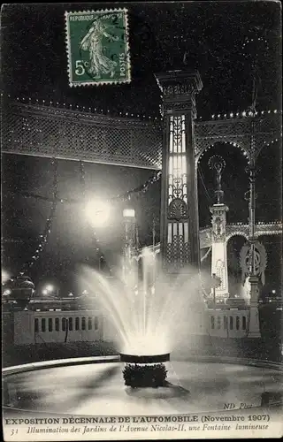 Ak Paris, Exposition Decennale de l'Automobile 1907, Illuminations des Jardins