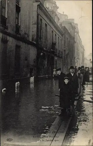 Ak Paris IV. Arrondissement Hôtel de Ville, Crue de la Seine, Rue Poulletier, 1910